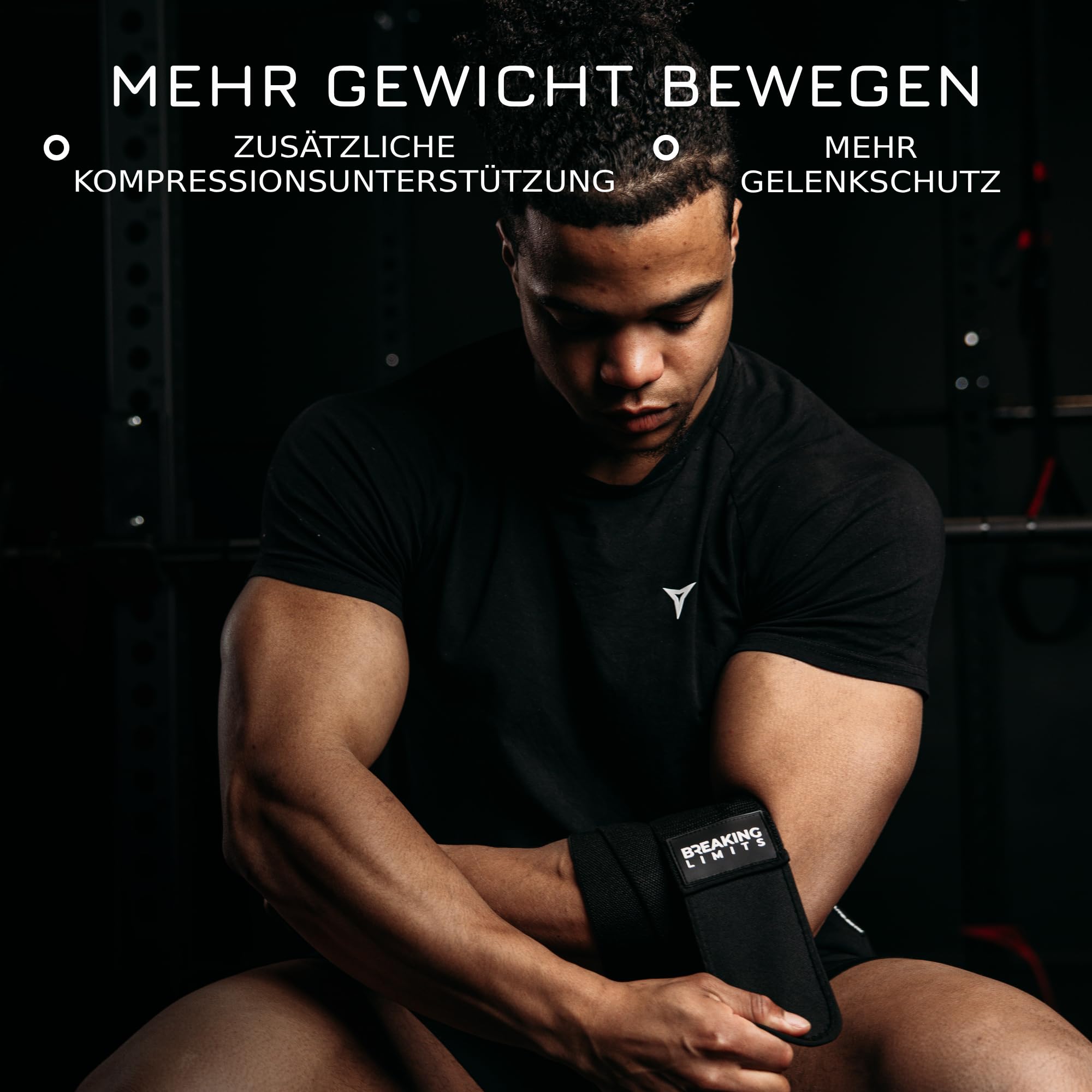 BREAKING LIMITS Ellbogen Bandage Gym - Ellenbogenbandage Kraftsport – Ellenbogenbandagen für Gewichtheben, Bodybuilding, Powerlifting, Bankdrücken & Fitness (1 Paar)