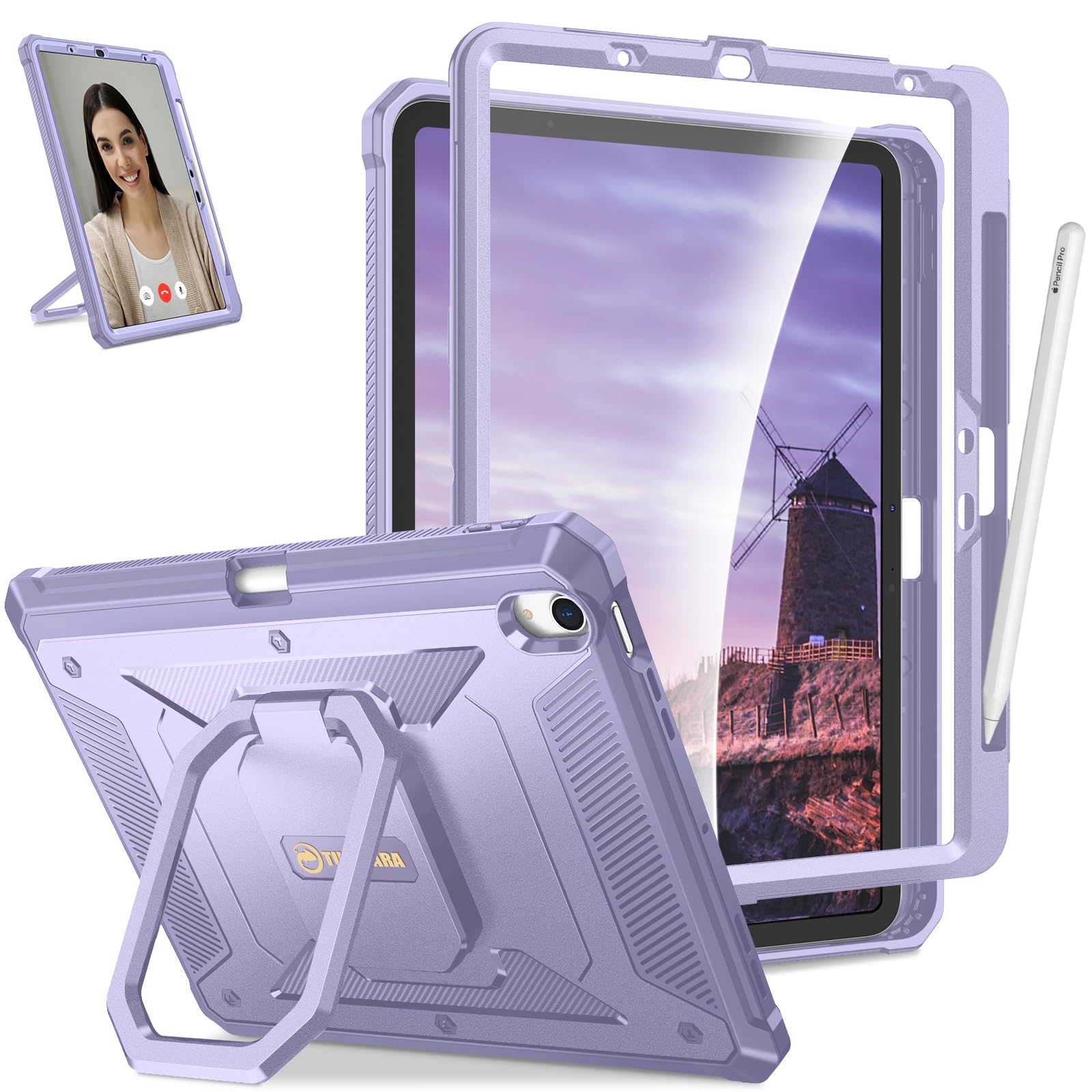 Fintie Case for iPad Air 11-inch M3 (2025) / M2 (2024), iPad Air 5th (2022) / 4th Generation (2020) 10.9 Inch - [Tuatara Magic Ring] 360 Degree Rotating Stand Cover with Screen Protector, Lilac Purple