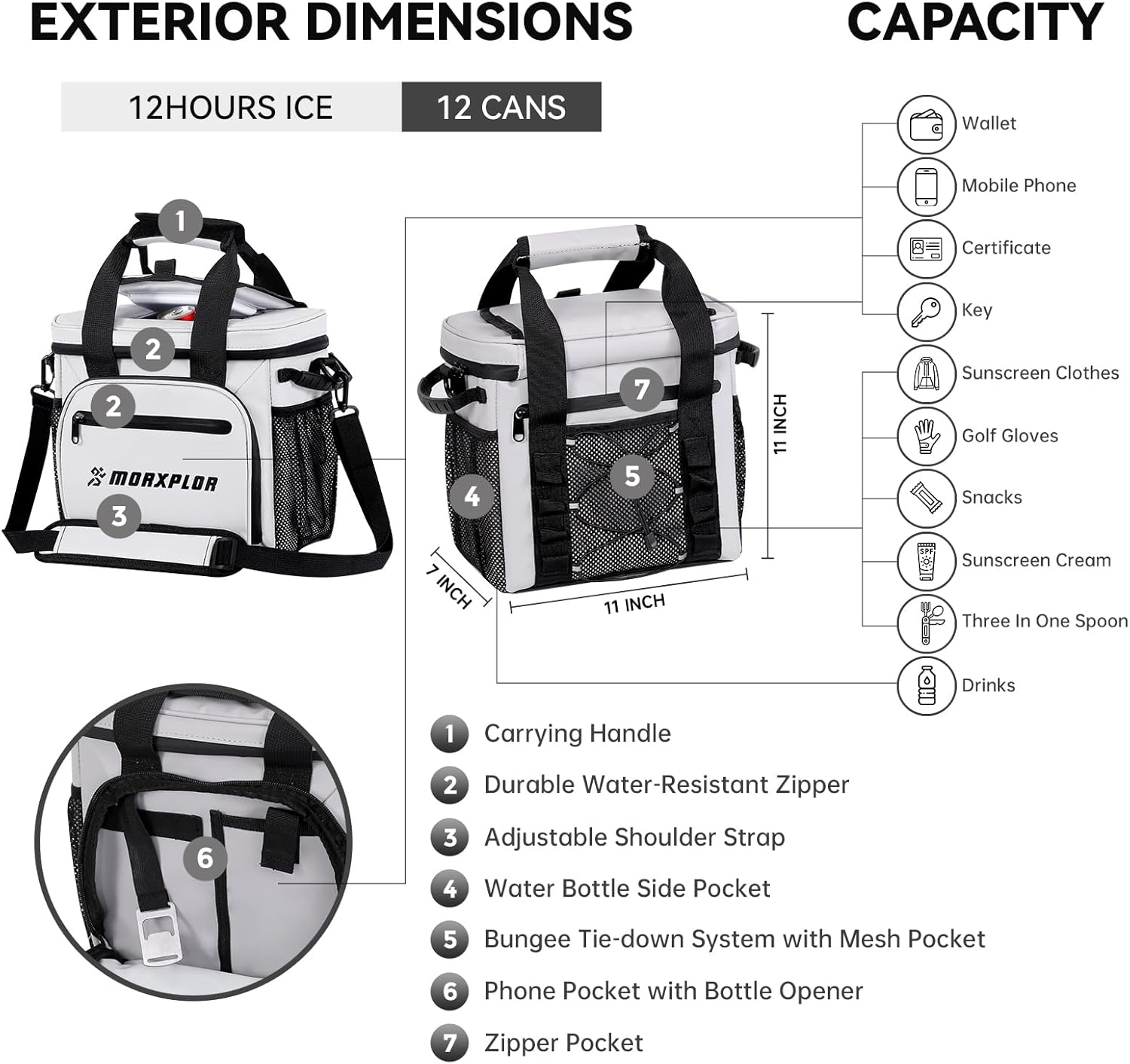 MORXPLOR Golf Cart Cooler with Magnetic Lid 12-Can Insulated Soft Cooler Bag Collapsible for Golf Cart,Golf Accessories,Lunch Camping Cooler Insulated Lunch Bag with Adjustable Shoulder Strap