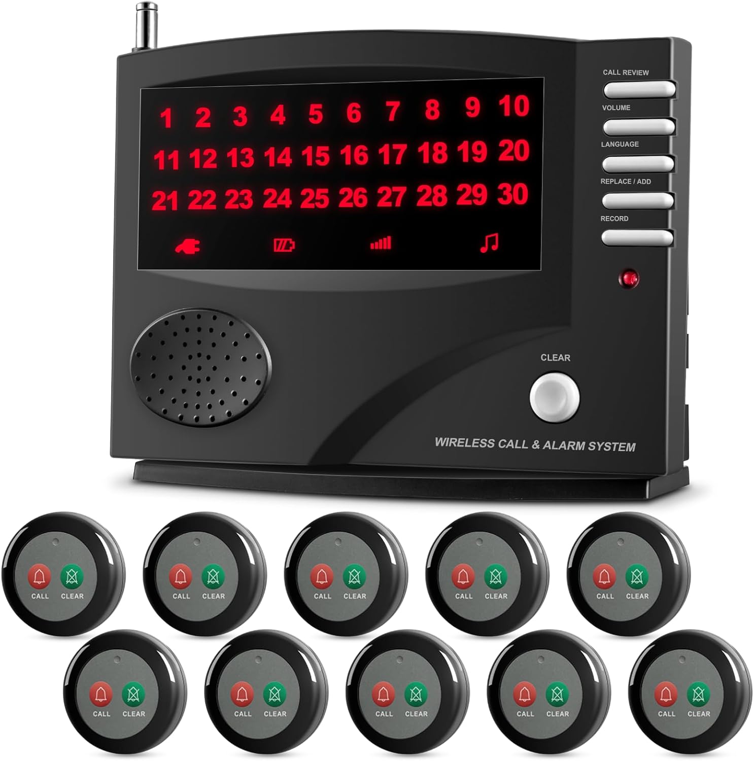 Nurse Name System Caregiver Pager Name System with 10 Twin Characteristic Name Buttons and 1 Central Monitoring Unit Clinic Care Restaurant Assisted Residing Nursing Clients Sufferers Residents