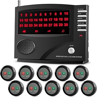 SYNLETT Nurse Call System Caregiver Pager Call System with 10 Dual Feature Call Buttons and 1 Central Monitoring Unit Clinic Care Restaurant Assisted Living Nursing Customers Patients Residents
