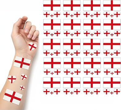 20 PCS England Flag World Theme Temporary Tattoo Transfer Stickers Twenty pieces each Remembrance Day Decorations St Georges Flags For football Supporters Sports Teams Teamsootball Fans, Families
