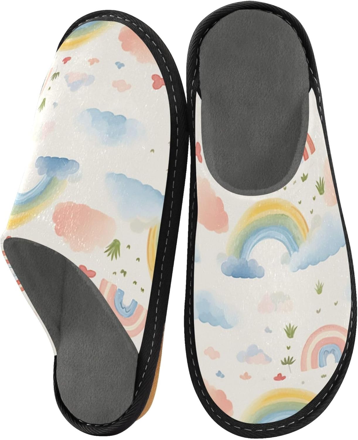 Rainbow Cloud House Slippers – Cozy Fuzzy Slippers for Guests, Washable & Disposable, Perfect for Shoeless Home, Spa & Hotel Use A110664