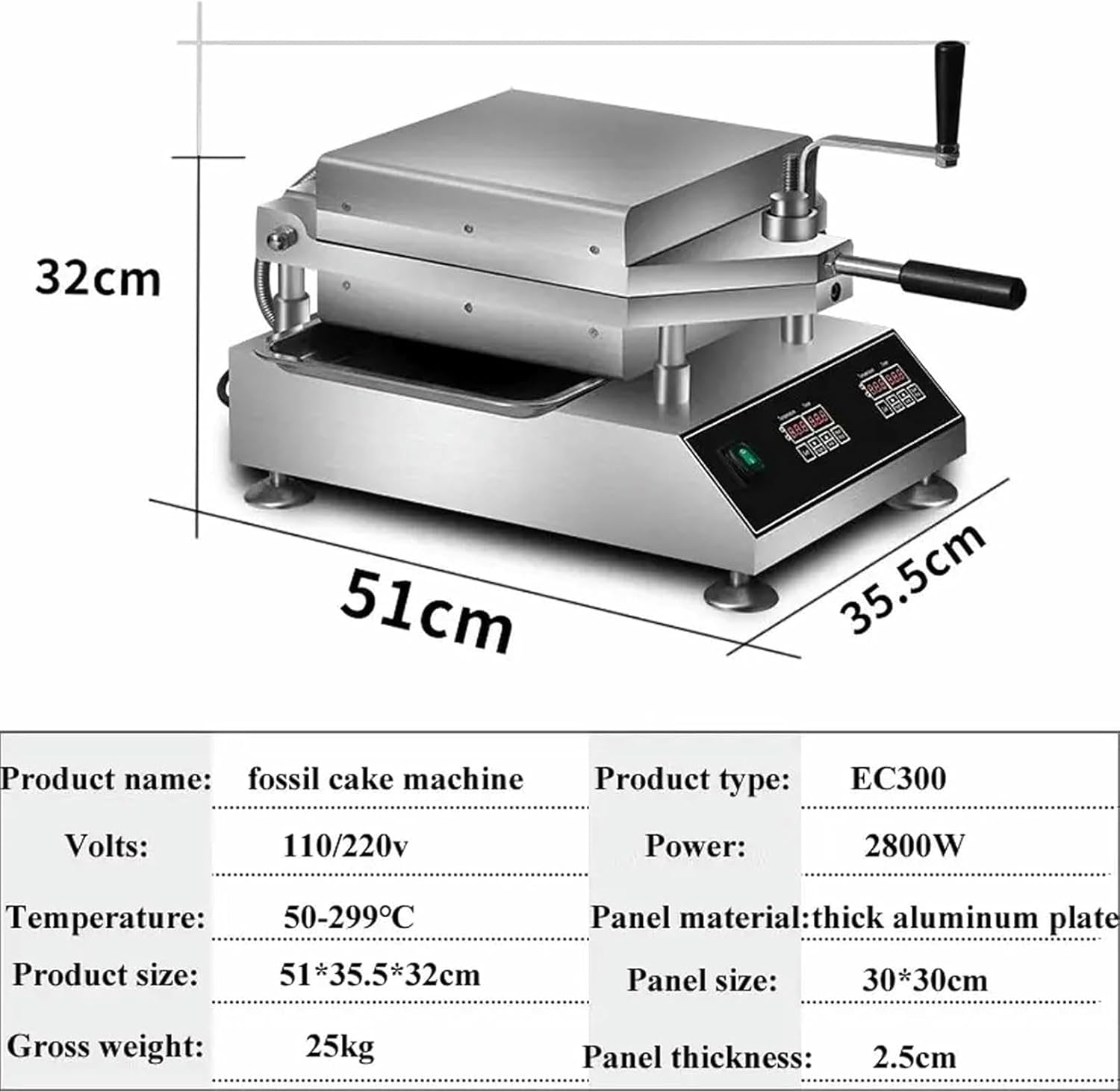 Commercial Seafood Cake Maker,Commercial Senbei Machine,2800W Non-Stick Crepe Pan, Adjustable Temperature