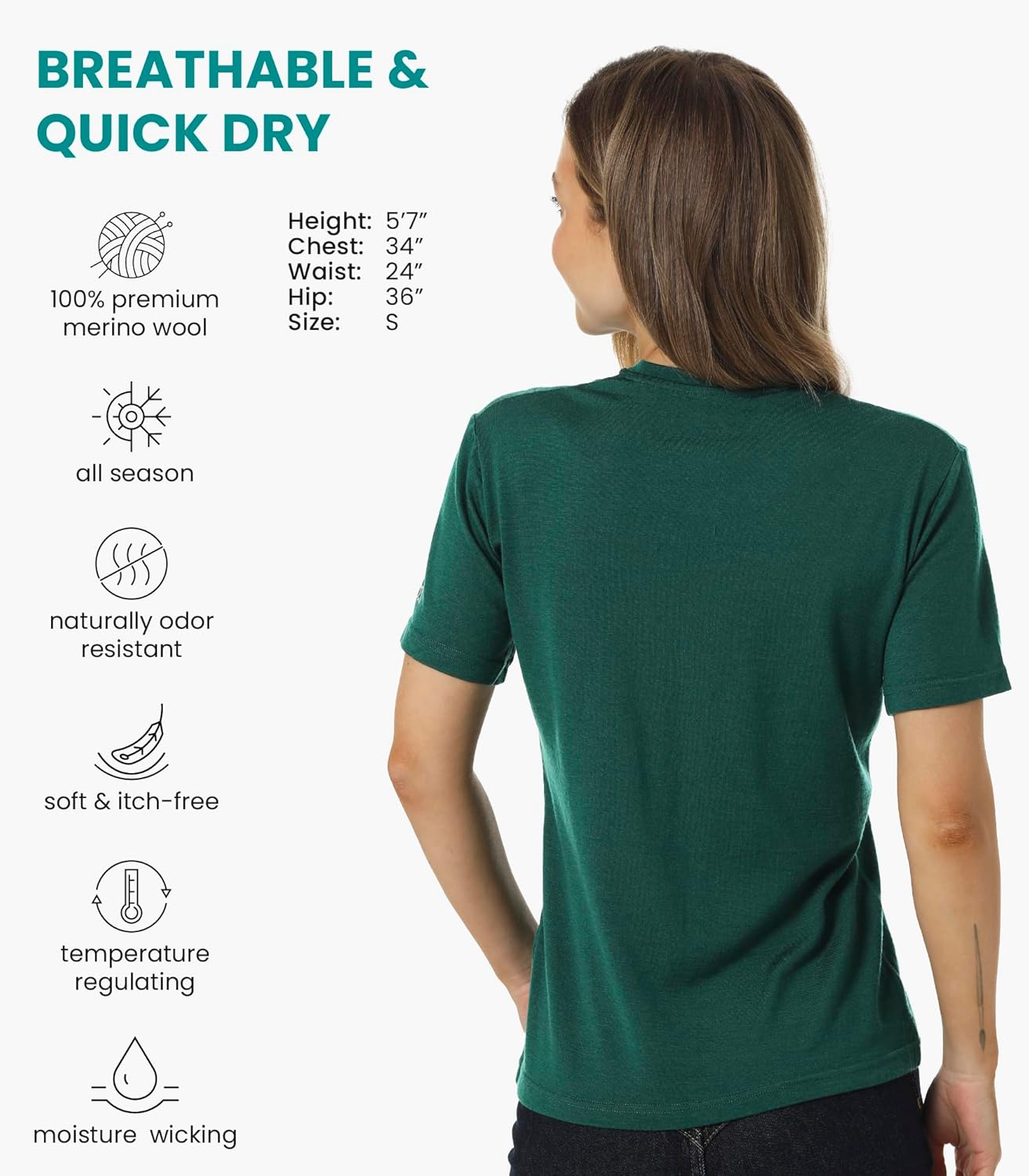 Merino.tech Merino Wool Shirt Women - 100% Merino Wool Base Layer Women Short Sleeve Tee - Image 2