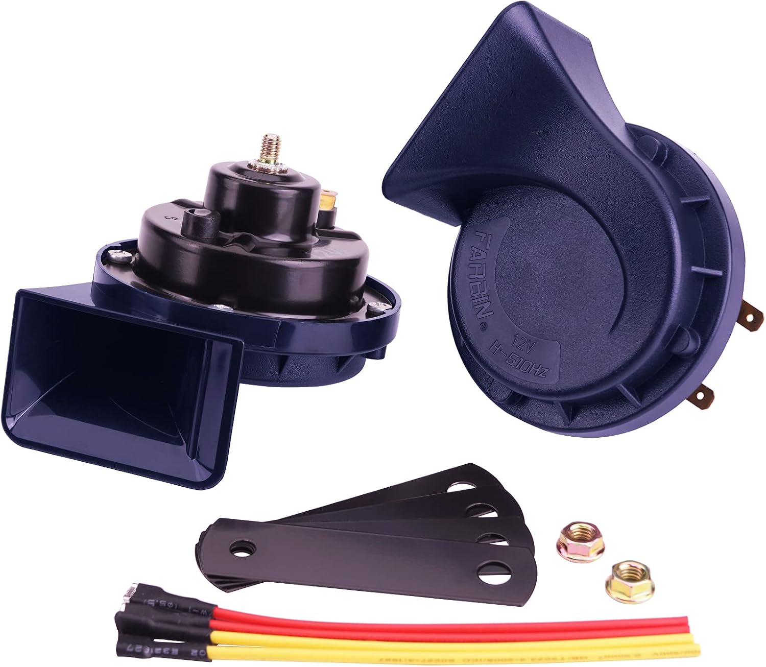 Blue Electric Motohorn,12V Train Horn for Car 130dB,Super Loud Horn for Truck,Dual Tone Snail Horns 510hz/410hz,Waterproof Car Horns with Relay and Switch Button
