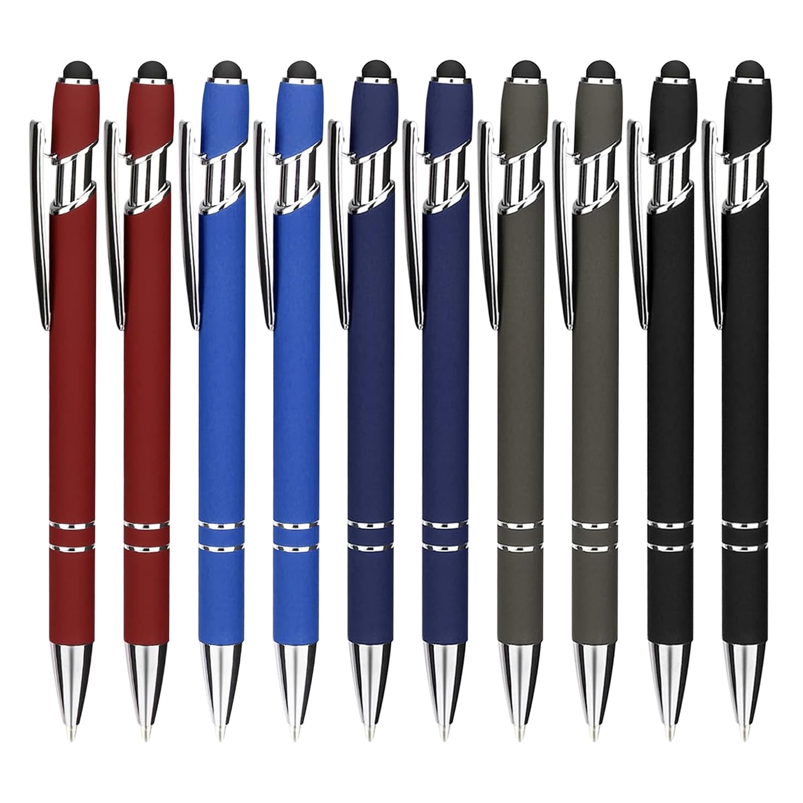 ENLACE Kugelschreiber Hochwertig, 10 Stück Ergonomische Kugelschreiber, Rutschfeste Griffzone Schwarze Tinte Kugelschreiber,Großraumine Kuli Metall Kugelschreiber Set für Büro und Haushalt