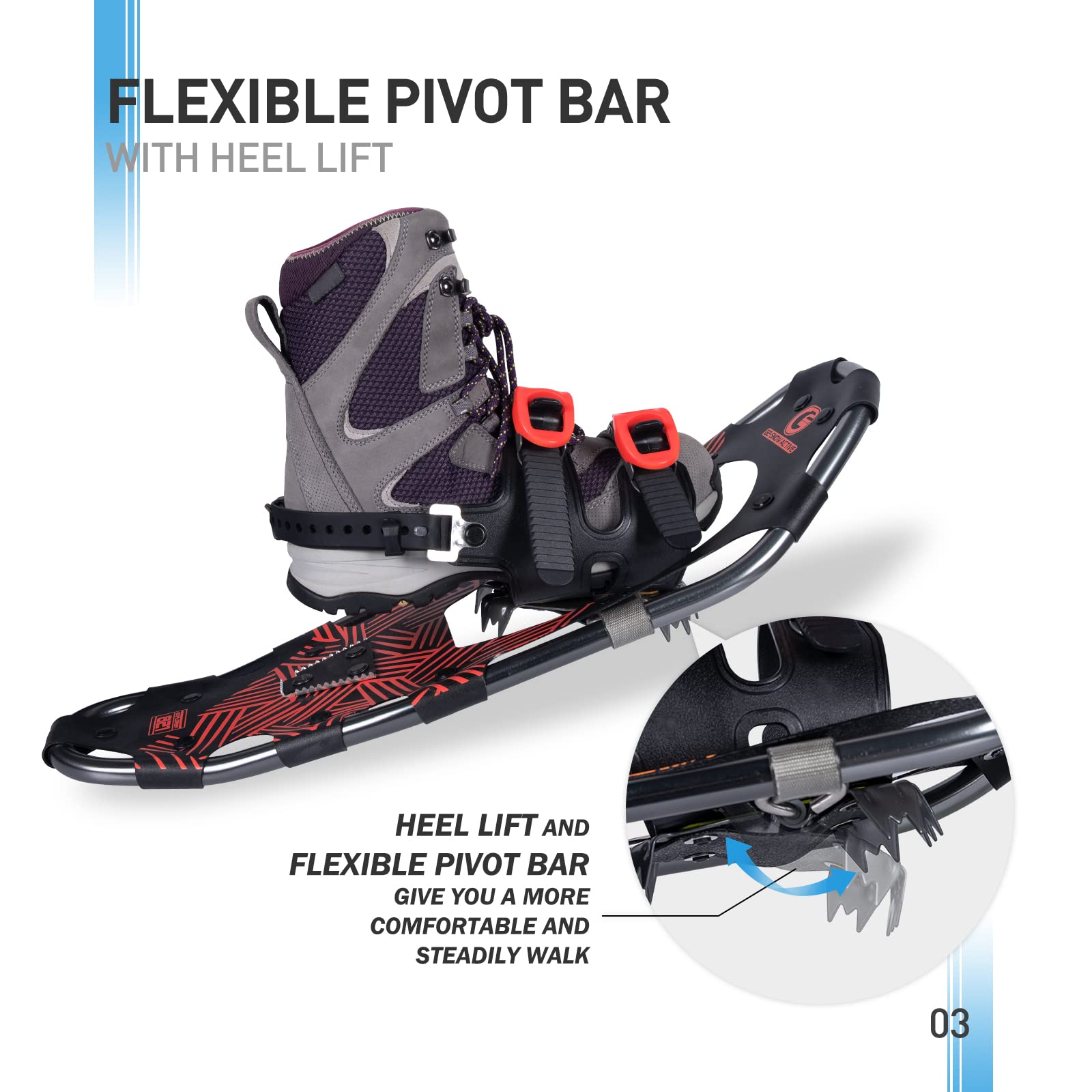 G2 30 pollici rosso leggero racchette da neve per donne uomini giovani, set con borsa tote, speciale veloce Ratchet Binding