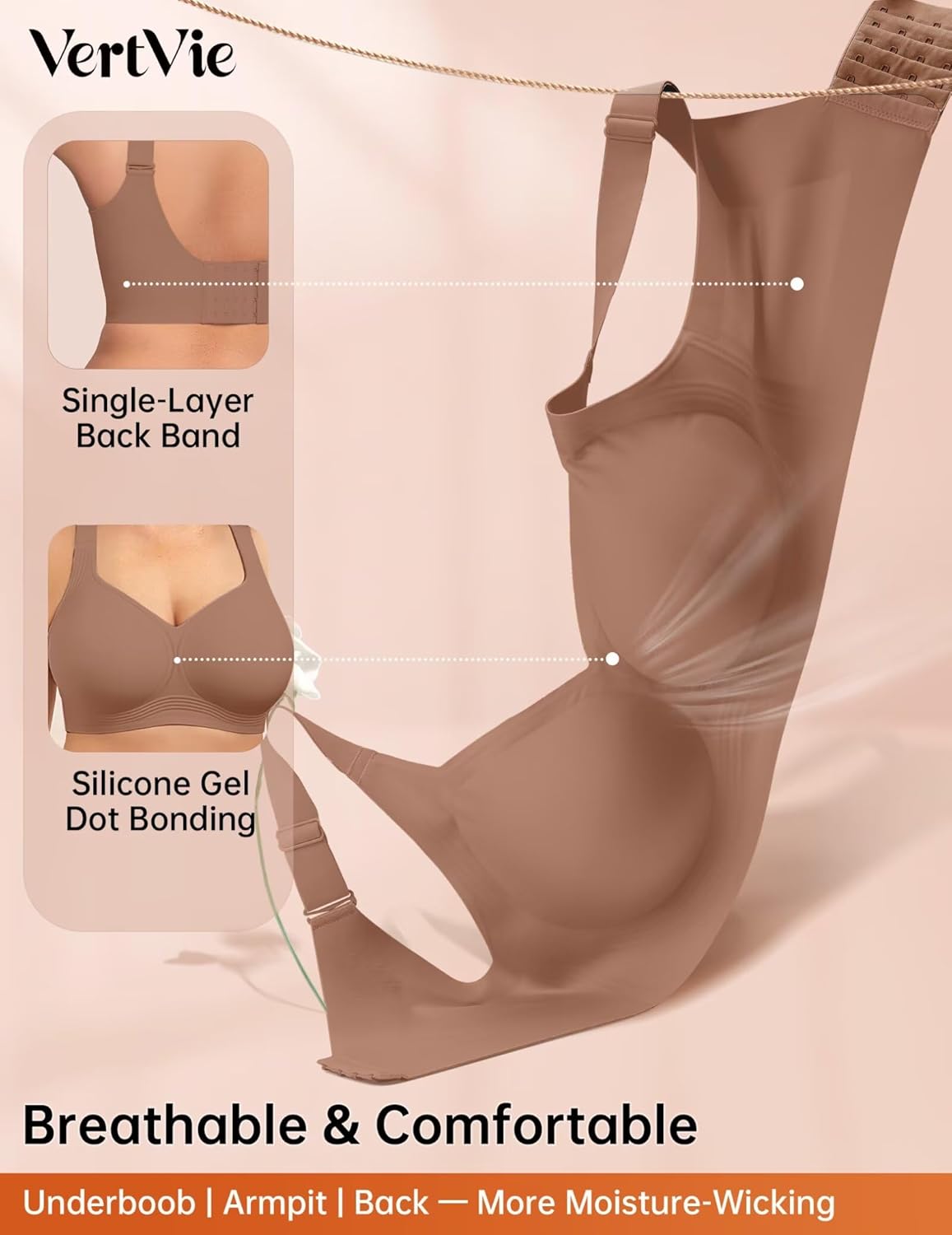 Vertvie Full Coverage Wireless Bra Seamless Push Up Bra Plus Size Bralette Comfortable Minimizer Bras(Coffee,38DDD) - Image 7