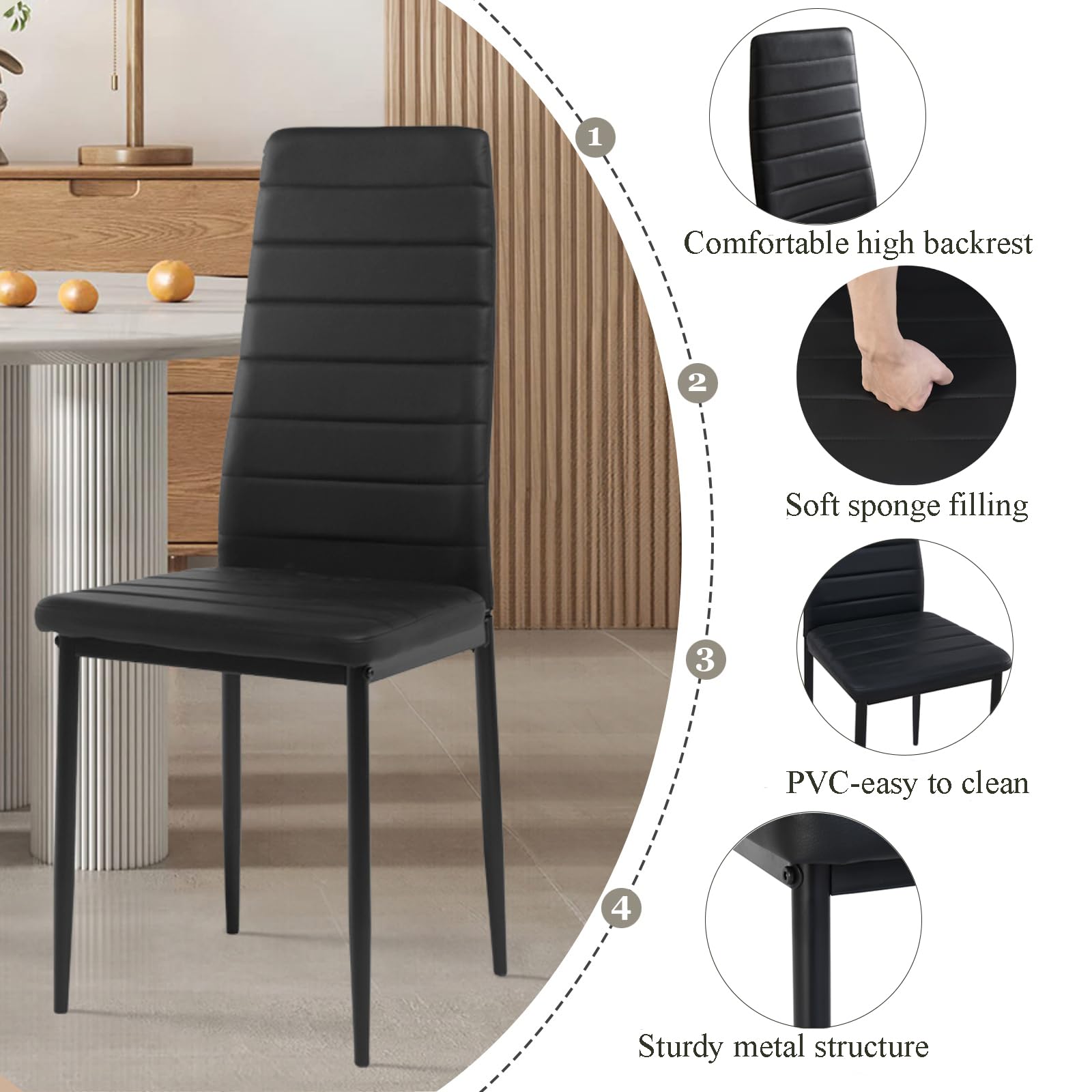 Ensemble Table à Manger Extensible 90-125 cm avec 4 Chaises, Ensemble Table et Chaises en Similicuir, Gain de Place, pour Petit Espace Cuisine Salle à Manger et Salon (Chêne + Noir)