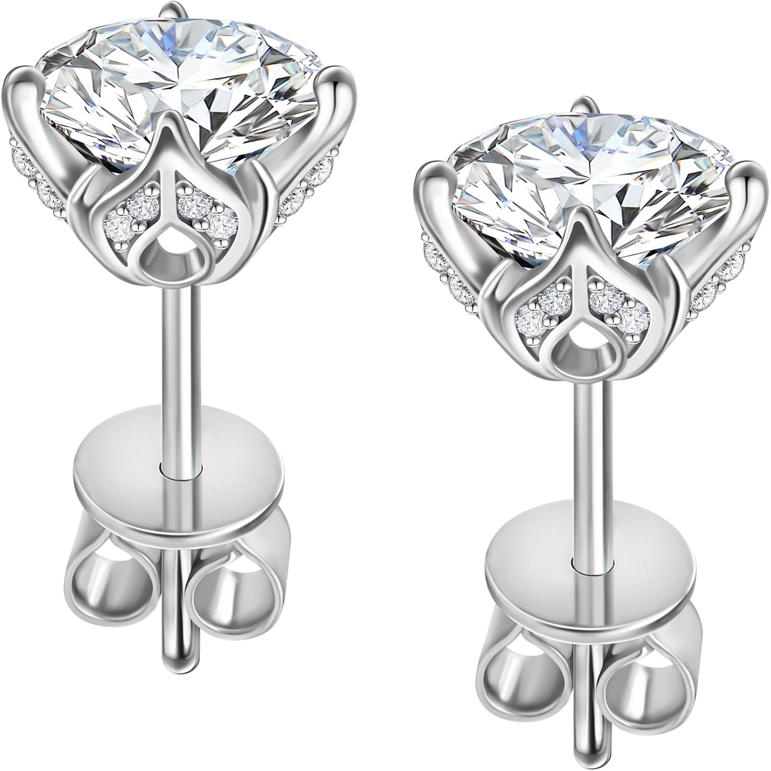 Moissanite Earrings Studs Sterling Silver Stud Earrings for Women 2 Carat S925 Earrings Hypoallergenic Gold Earring for Women Studs