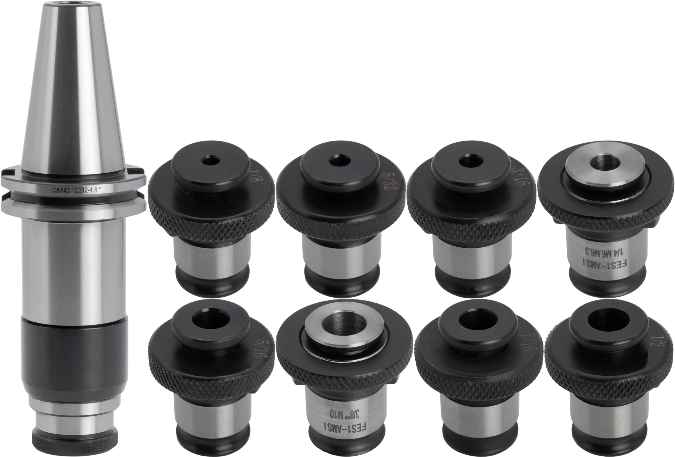 CAT 40 Taper Floating Tap Holder Set, Quick Change, Positive Drive, with 8 pcs Adapters for #5 to 1/2