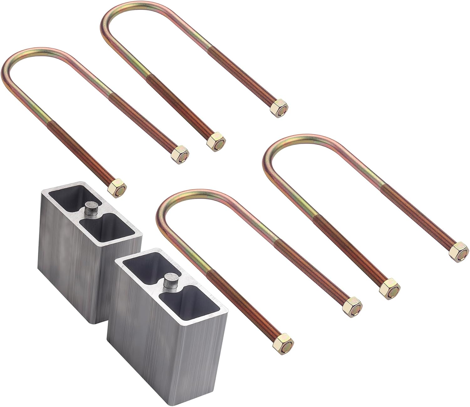 4" Universal Leaf Spring Lowering Block Kit, 4 Inch, 2-1/2" Wide, 5" Long, Zinc-Plated U-Bolts, Premium Steel Construction for Long-Lasting Finish