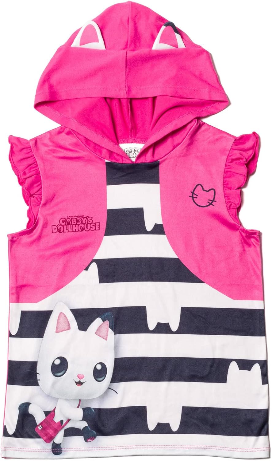 DREAMWORKS GABBY'S DOLLHOUSE Pandy Paws Girls Hooded Tank Top and Dolphin Shorts Outfit Set Toddler to Big Kid