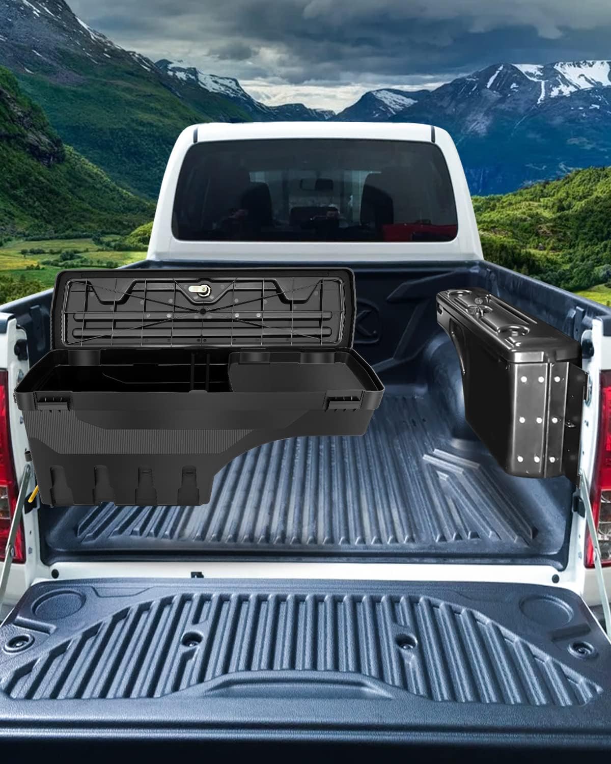 SCITOO Truck Bed Tool Box 180° Rotating Storage Tool Box Fit For Ford F-150 1997-2014 Left Side Waterproof Black