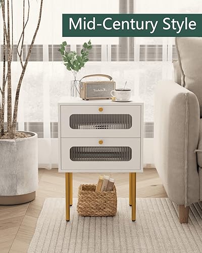 Miniatura 7 de Leomonio Mesita de noche moderna de mediados de siglo con 2 cajones para espacios pequeños, mesita de noche pequeña para dormitorio, sala de estar