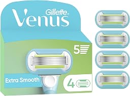 Gillette Venus Extra Smooth Razor Blades Women, Pack of 4 Razor Blade Refills, Lubrastrip with A Touch of Avocado Oils, SkinCushion Helps Protect from Shave Irritation
