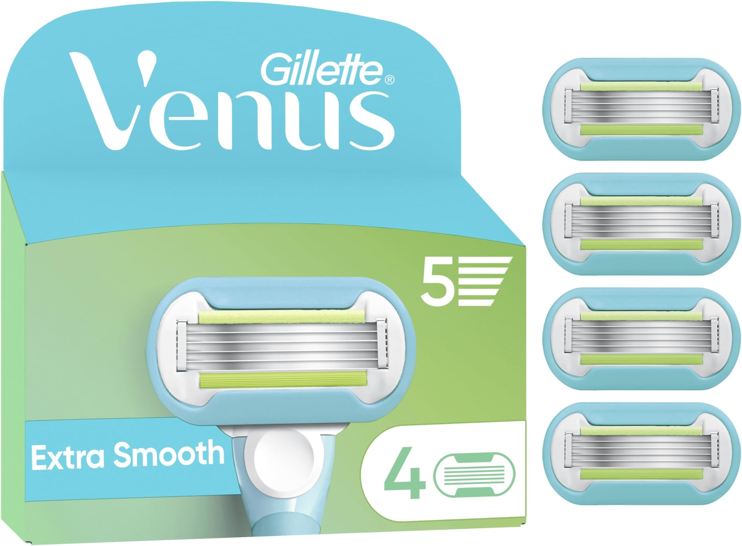 Venus Extra Smooth Razor Blades Women, Pack of 4 Razor Blade Refills, Lubrastrip with A Touch of Avocado Oils, SkinCushion Helps Protect from Shave Irritation