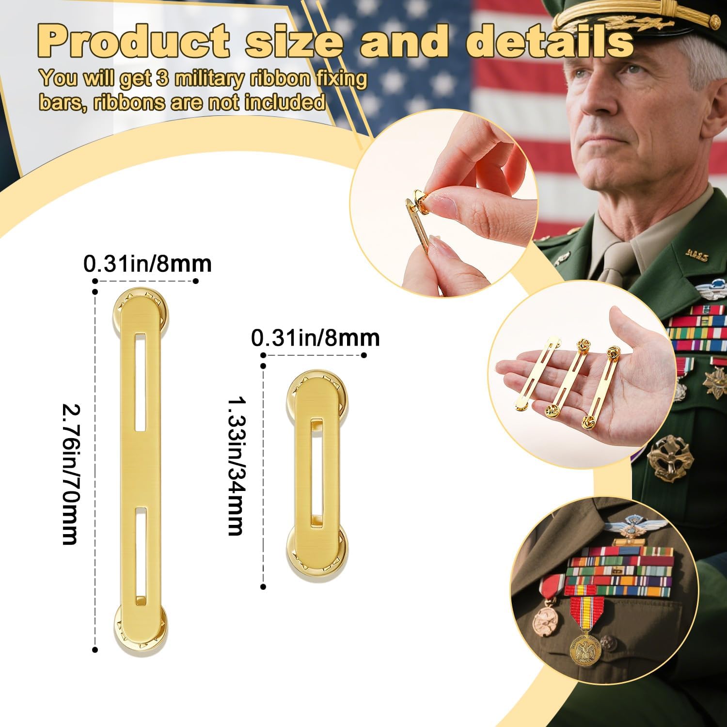 Military Ribbon Holding Bar 1 and 2 Ribbon Mounting Bar for Uniforms Organizer Holder