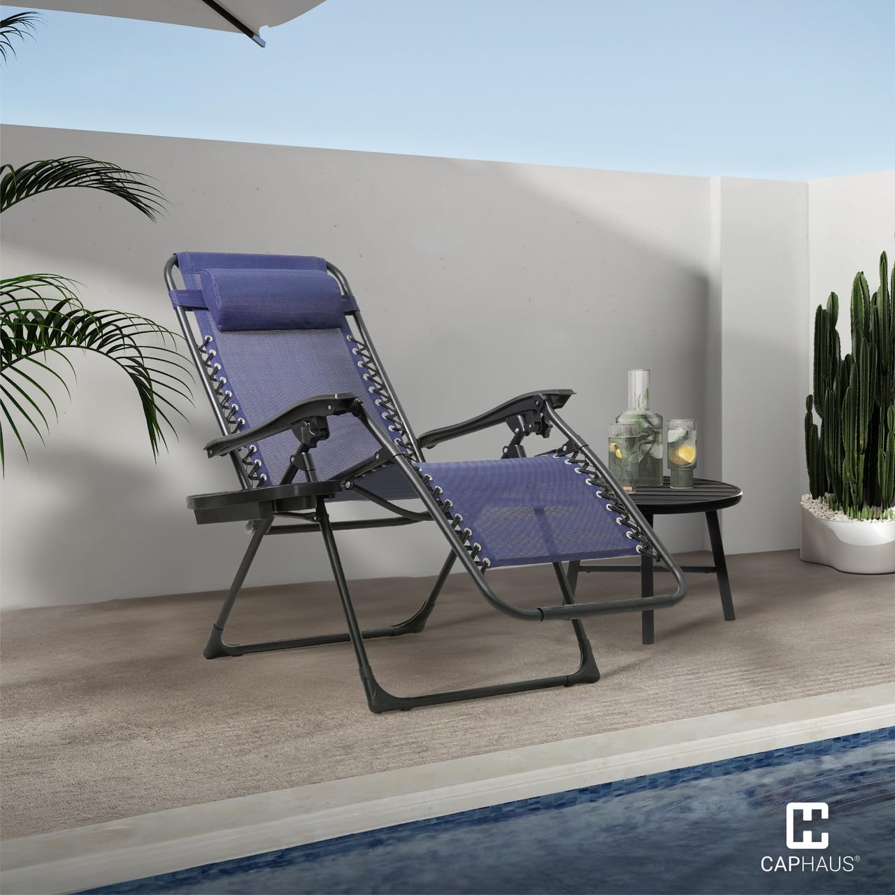 CAPHAUS Blue Zero Gravity - Silla reclinable de gravedad cero, silla de salón de gravedad cero, silla reclinable para exteriores, silla antigravedad para interiores y exteriores, silla reclinable