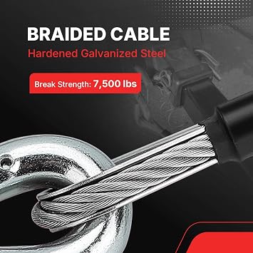 BX88196 Safety Cable Kit with S-Hook 7 Ft 7500LBS Black Coiled 2Pcs