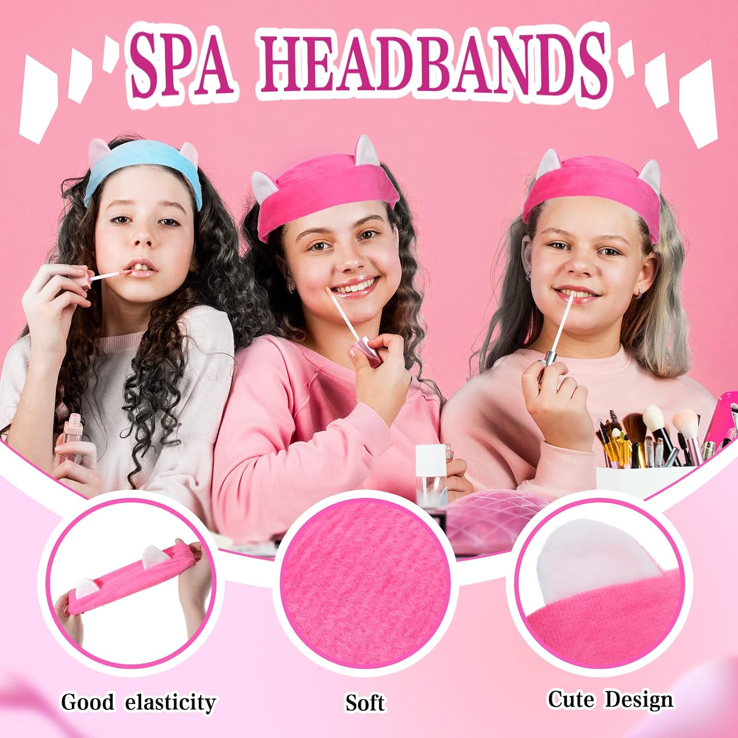 Yahenda 30 Pcs Girls Spa Party Supplies Birthday Princess Robe Birthday Squad Robes Headband Blindfold Set for Party(Rose Red, Blue)