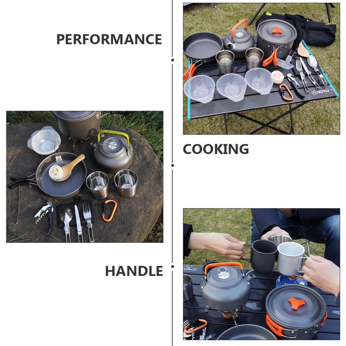 ULTECHNOVO Ensemble Cuisine de Camping Casseroles Légères Poignée Anti-brûlure Portable en Alliage D'aluminium pour Usage Extérieur en Randonnée et Camping