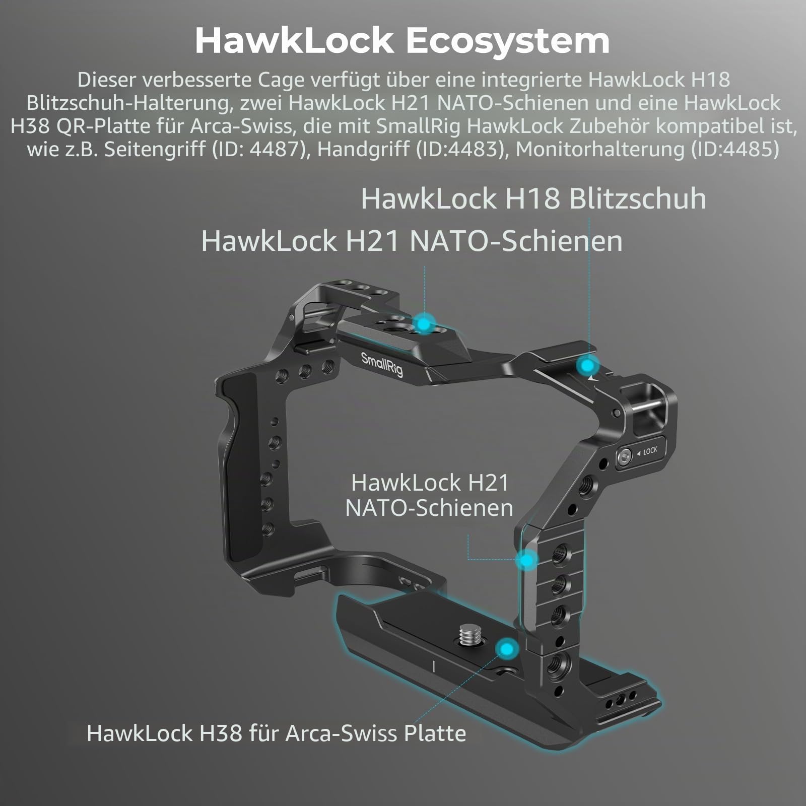 SMALLRIG R6 Mark II Käfig für Canon, Formschlüssiges Videokamera-Rig für Canon R6 Mark II, Eingebaute Duale NATO-Schienen, Schnellwechselplatte für Arca, Horizontale und Vertikale Aufnahmen 4159B