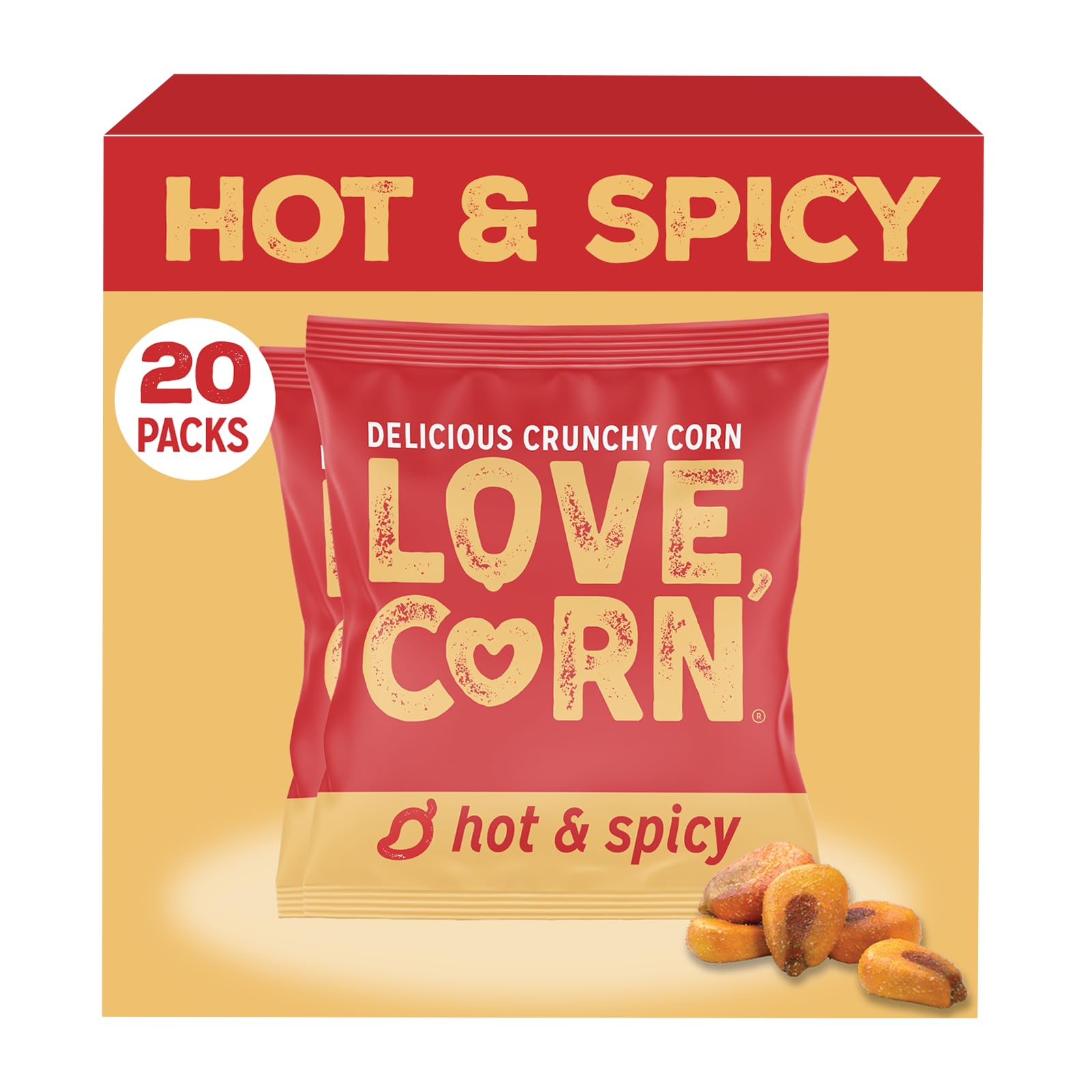 LOVE CORN | Habanero Chilli Delicious Crunchy Corn | 0.7oz, 20 bags | Low-Sugar, Gluten-Free, Plant Based, Non-GMO