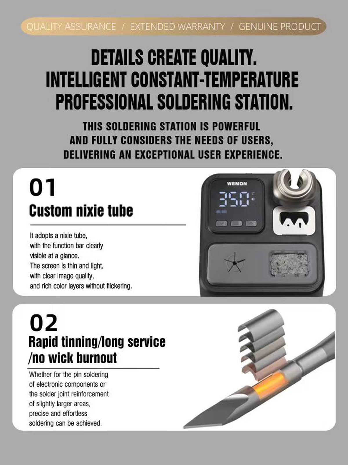 Stazione di saldatura, display digitale 75 W saldatore con 1 testa di ferro, controllo del calore di precisione (da 100 °C a 1080 °C)