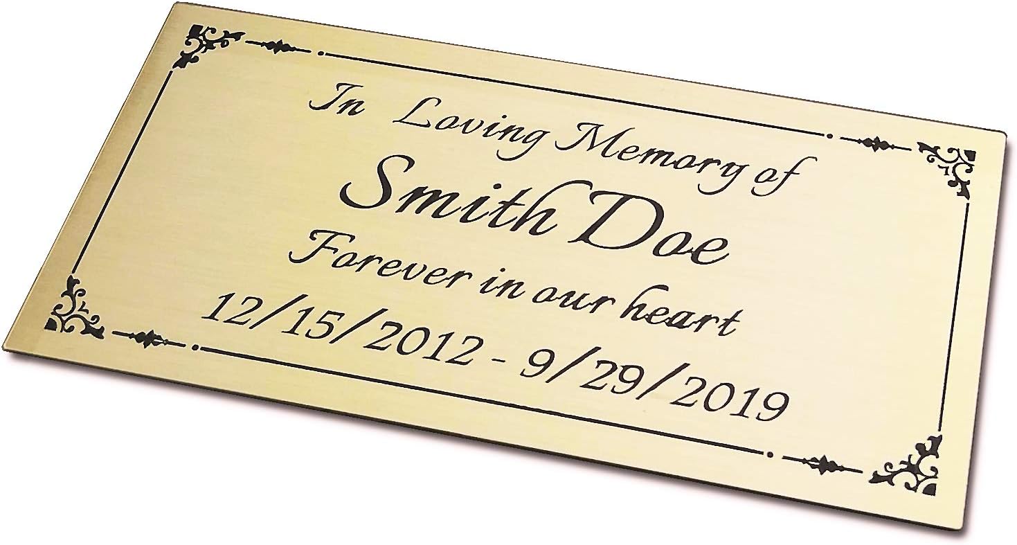2" H x 4" W, Custom Elegant Engraved Plate, Personalized Memorial Plaque, Brushed Stainless Steel or Brass Laser Engraved Name Plates with Adhesive Backing or Screws, Square Corner (Silver, Gold)