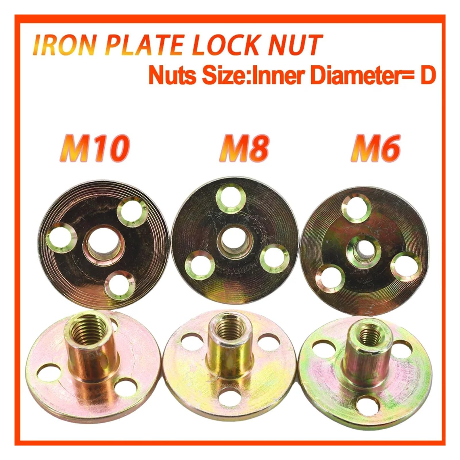 Dado di bloccaggio for mobili con piastra in ferro M6 M8 M10, coppia, for legno, perno di bloccaggio for mobili con piastra in ferro, piede for divano, zincato, a tre fori(M6 (2Pcs))