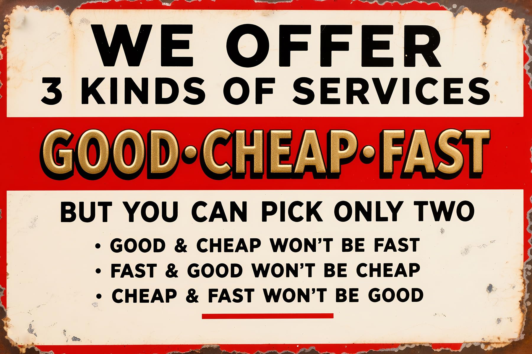peiyeety Metal Tin Sign We Offer 3 Kinds Of Services Funny Decorative Wall Art Plaque For Home Bar Cafe Living Room Bedroom Farmhouse Patio Garage Decor 6x8 Inch