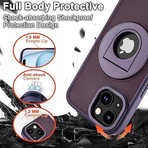 Miniatura 4 de Funda compatible con iPhone 15 con soporte de anillo compatible con MagSafe protección de grado militar Funda rígida de policarbonato translúcido