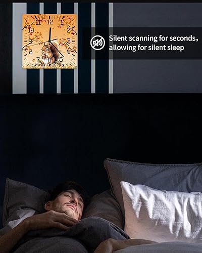 Miniatura 6 de Reloj de pared de madera para Acción de Gracias, silencioso, sin tictac, rama de otoño, hojas de arce, naranja, cuadrado, funciona con pilas, reloj