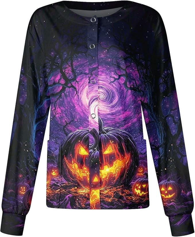 Printed Scrub Jackets for Woman Print Long Sleeve Plus Size Womens Scrubs for Women Nursing Jacket with Pockets