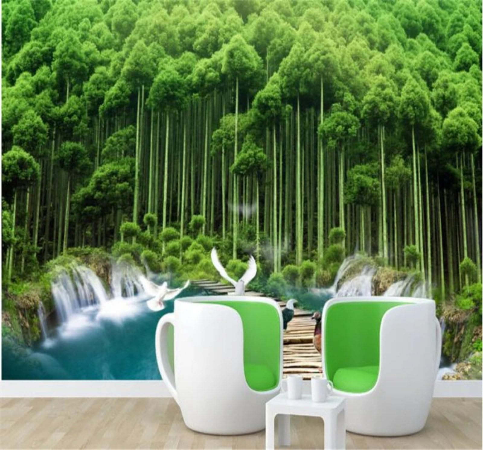 XLMING Fresh Green Forest Garden Scenery 3D Wallpaper Luxury Silk Study Dining Feature Sofa Grey Bedroom Living Room Tv Decorative Wall-200cm×140cm
