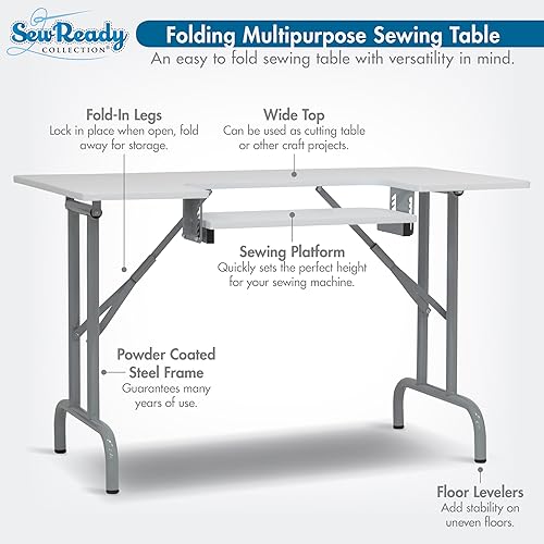 Miniatura 10 de Sew Ready Pro Stitch - Mesa para máquina de coser, 56.75 pulgadas de ancho x 23.75 pulgadas de profundidad, mesa blanca para pasatiempos y máquina