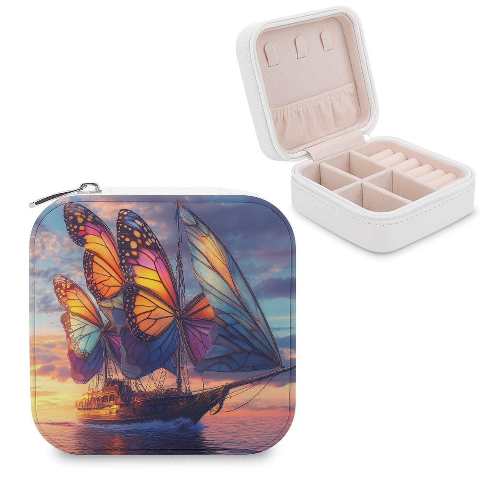 CUTJMDNGH Salvador-Dali Ship with Butterfly Sails Jewelry Box for Women Jewellery Case Organizer Storage Boxes Craft