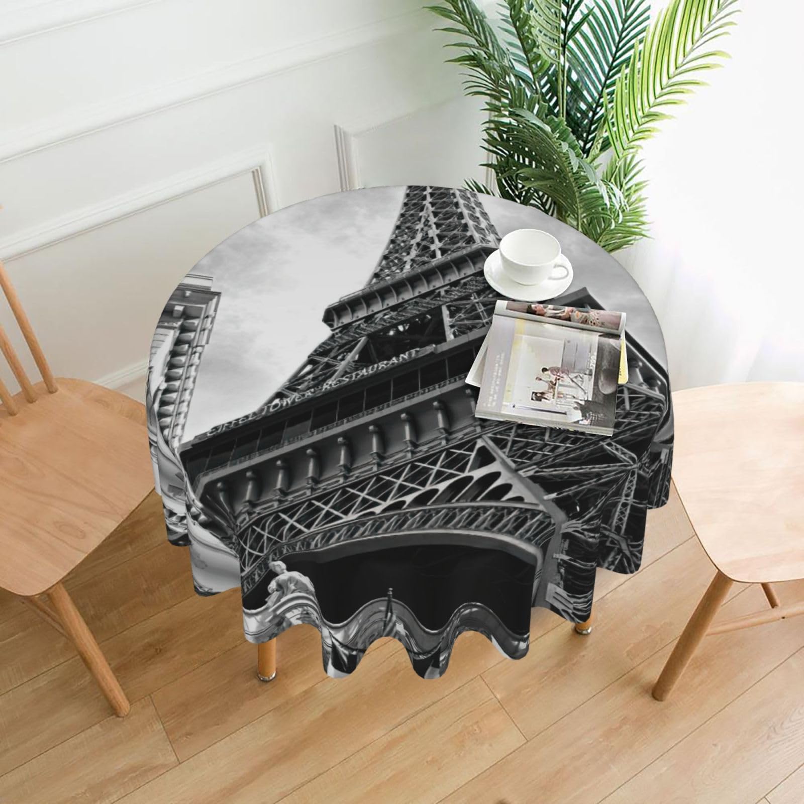 Zcmkjlg Eiffel Tower 3 Print Quick Ship Round Tablecloth 60in Polyester Washable Cover for Dining Room