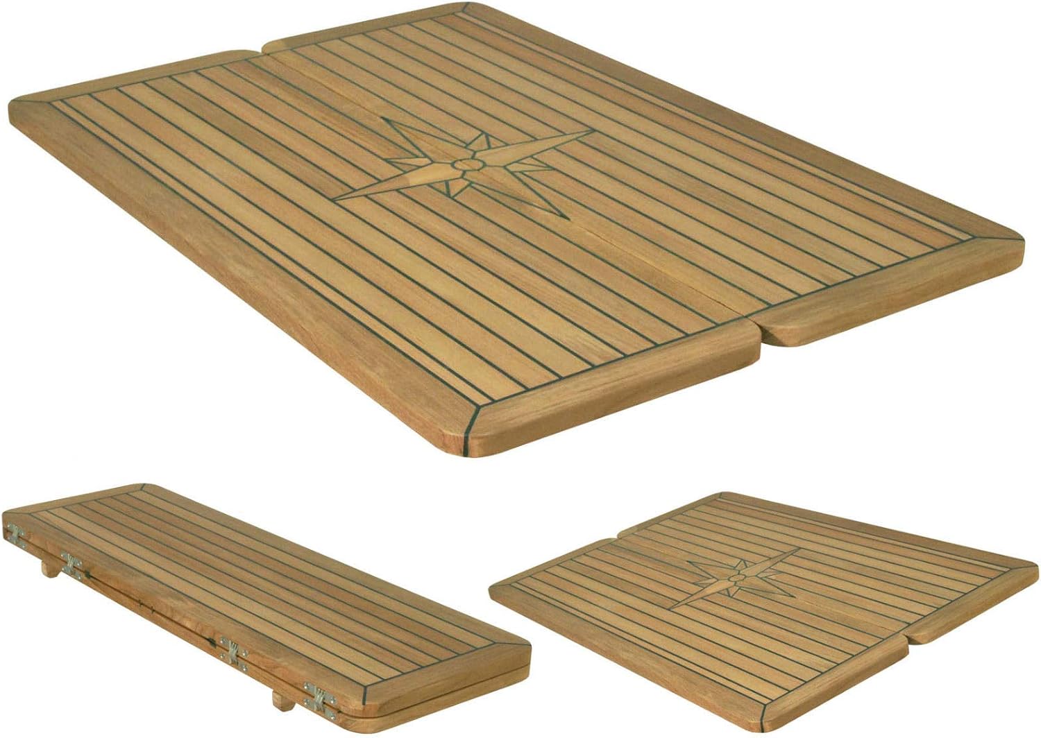 JZ Folding Teak Table Top with Nautic Start Wing Support 3 Sizes Marine Boat RV
