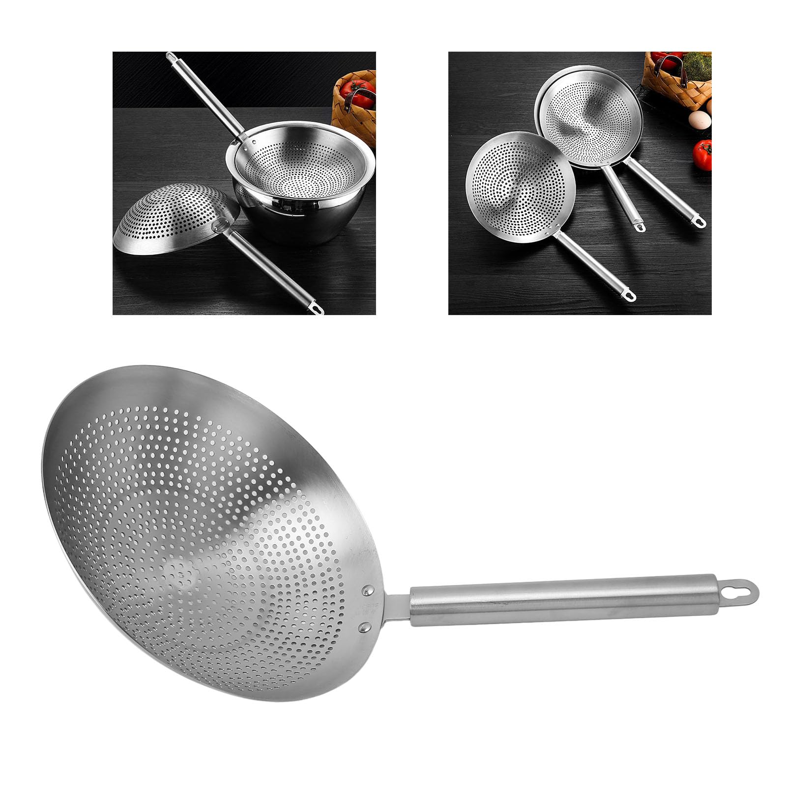 HEEPDD Espumadera de Cocina, Colador de Apertura de 3 Mm, Cuchara, Filtro Fino, Acero Inoxidable 304 para el Hogar (22cm)