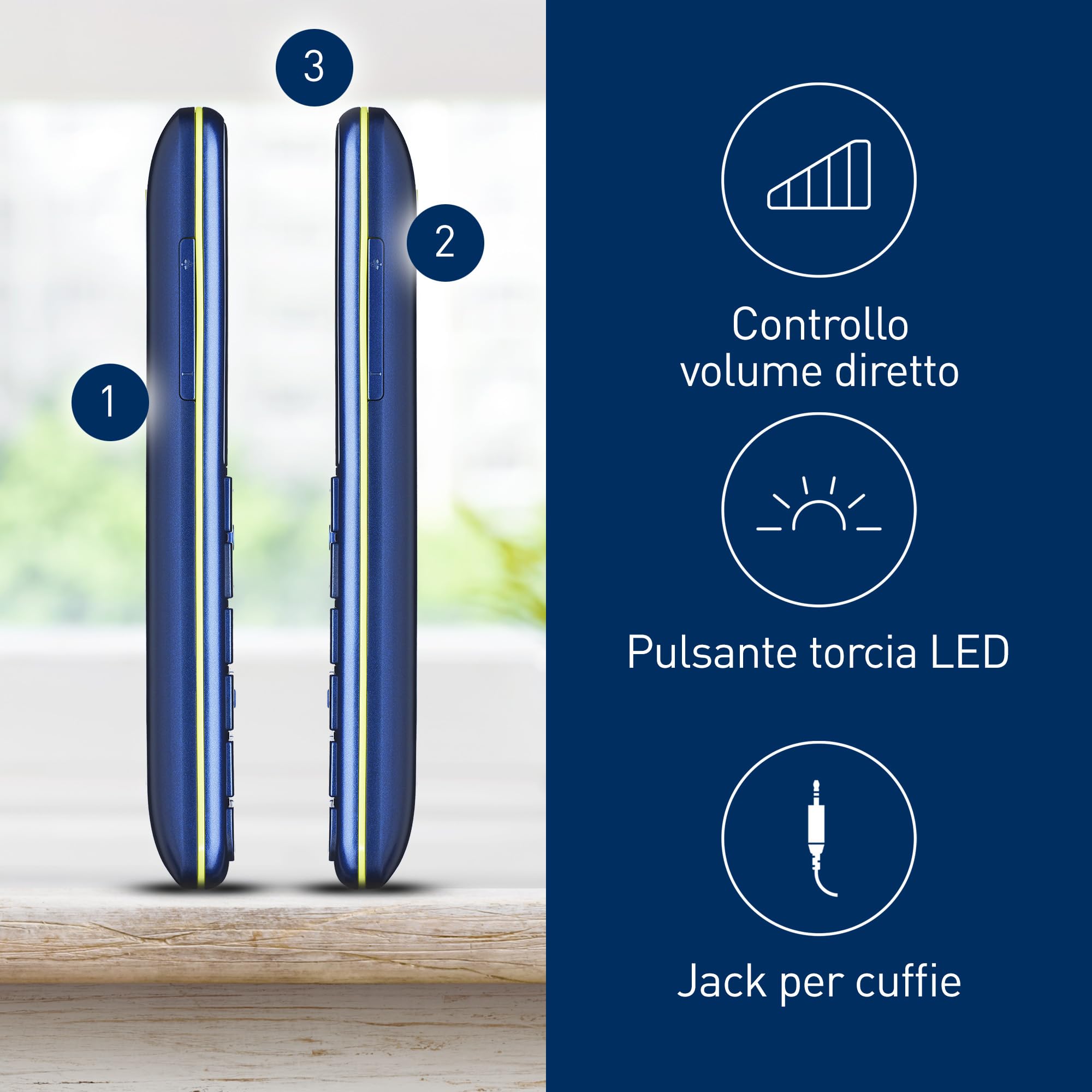 Panasonic KX-TU155EXCN Cellulare per Anziani, Pulsante SOS, Pulsanti Grandi, Compatibile Apparecchi Acustici, Bluetooth, Radio FM, Fotocamera, Base di Ricarica, Blu