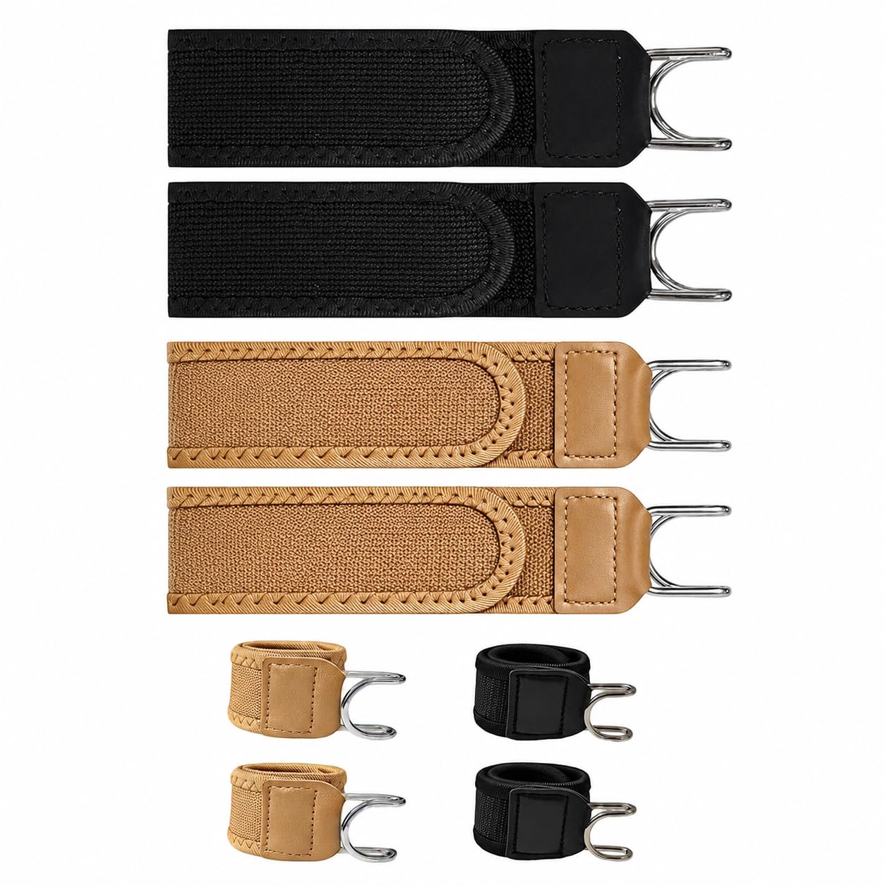 Chersun 4 Pack No Buckle Belt Adjuster for Men Women, Elastic Waist Tightener with Metal Hook, Invisible Adjustable Belt for Jeans Trousers, Black Brown