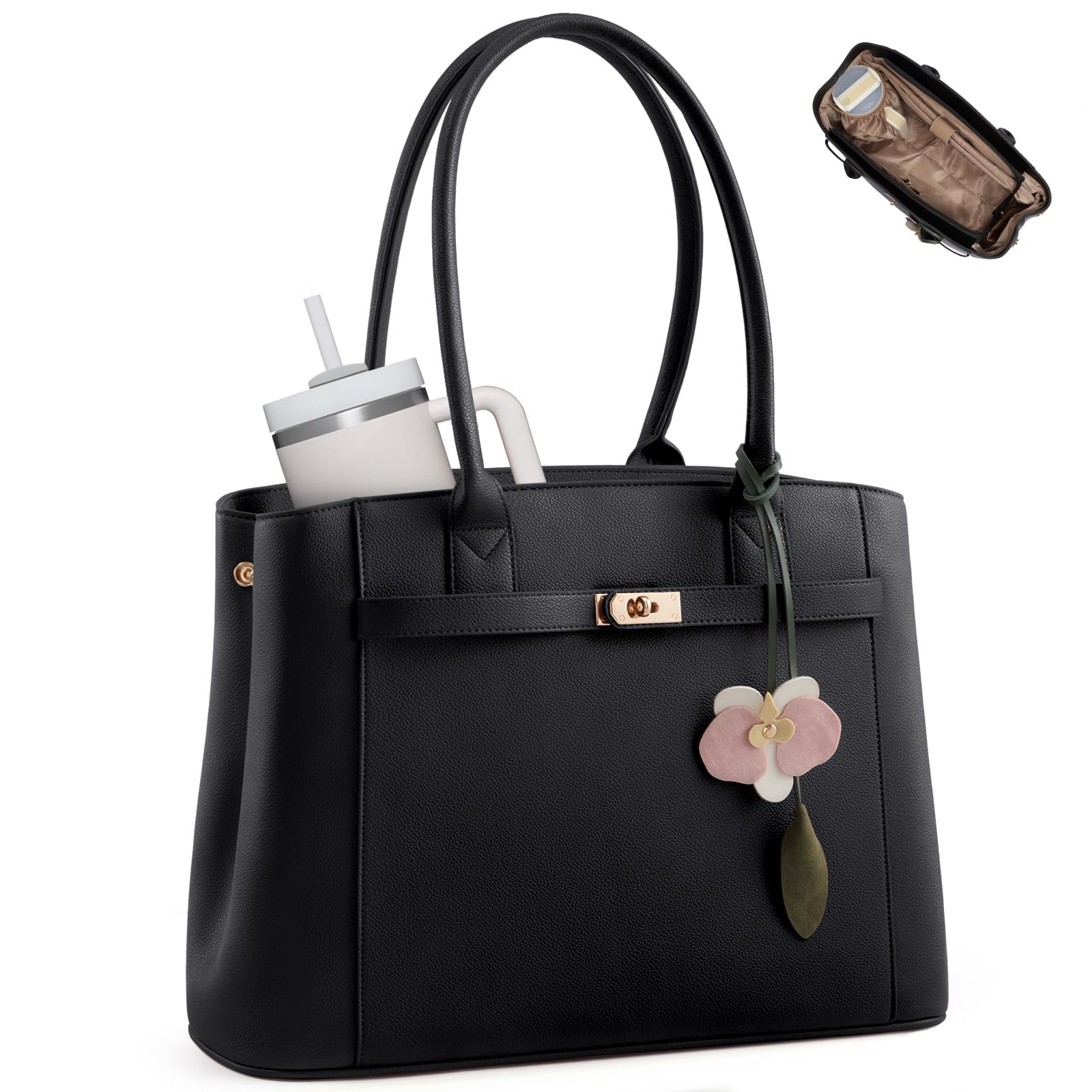 LOVEVOOK Laptop Bag for Women Work Tote with 40OZ Large Cup Holder