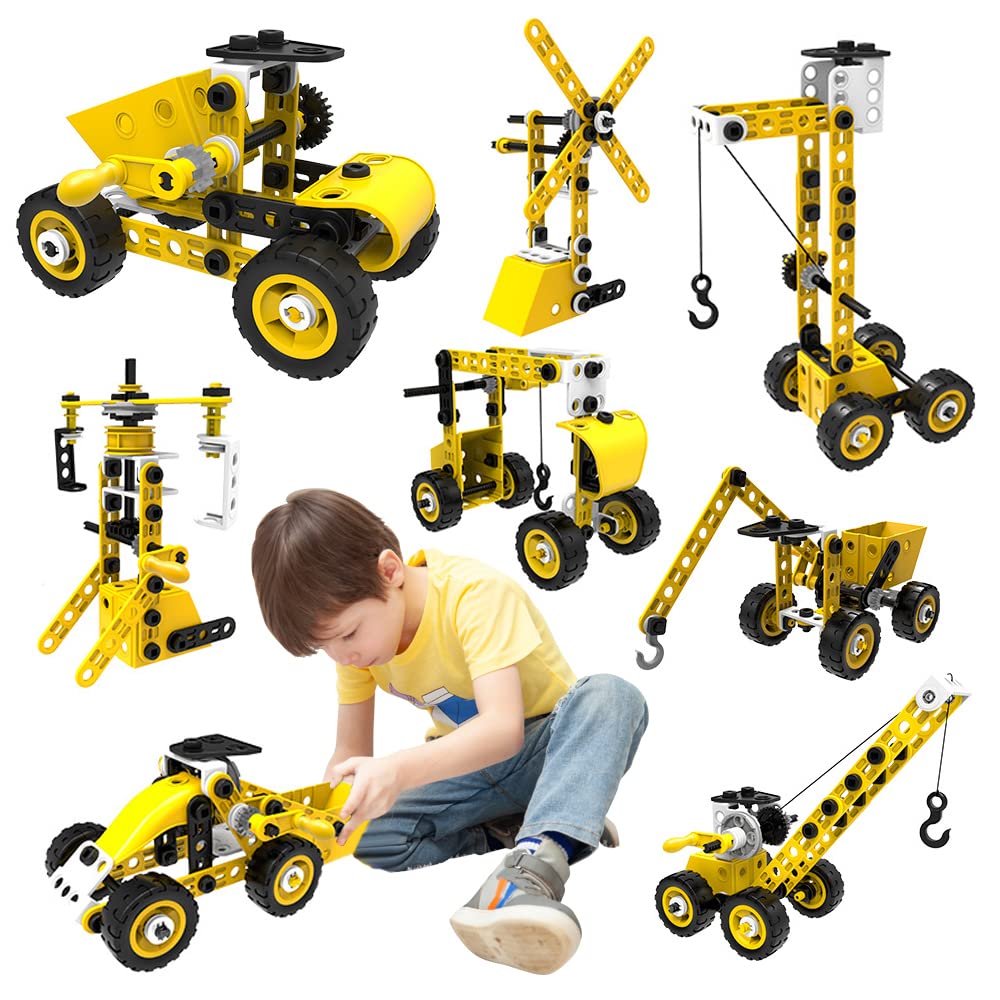 Photo 1 of COMIN Car Game STEM Projects for Kids Ages 8-12, 8 in 1 Building Blocks Learning Kit for Boys Toys, 109 Pieces Educational Construction Activities Birthday/Christmas for Toddlers. Yellow