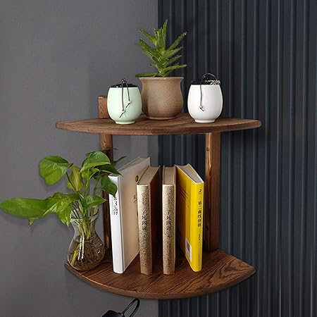 2-Tier Corner Wall Shelves, Sector Wall Mounted Floating Corner, Storage Shelves for Living Room, Bedroom, Kitchen