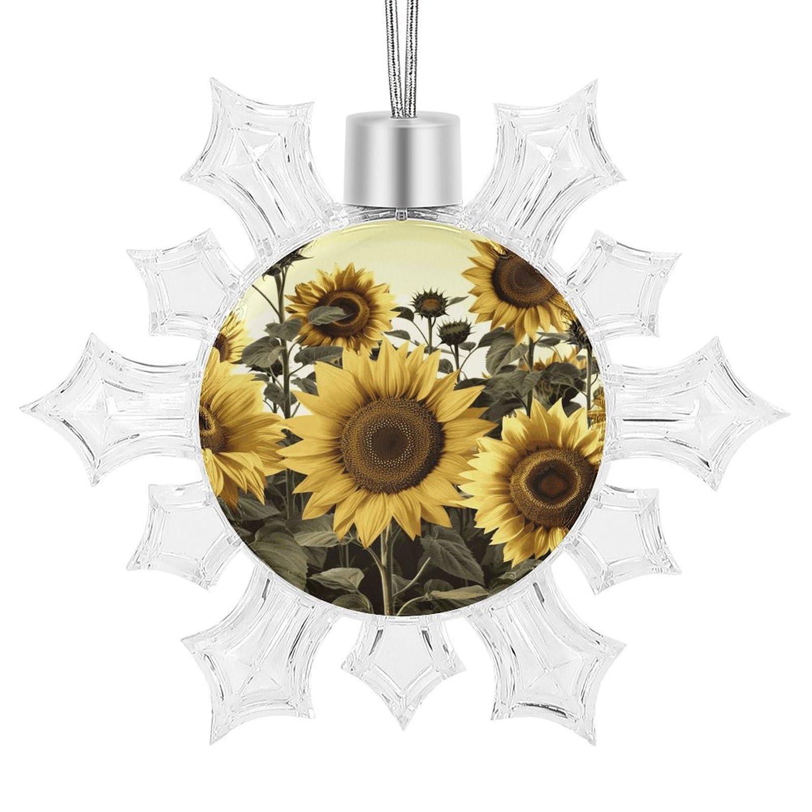 Yellow Sunflower Floral Snowflake Ornaments Cute Snowflake Pendant Exquisite Christmas Tree Ornaments for Christmas Weddings New Year Birthday Holiday Celebration