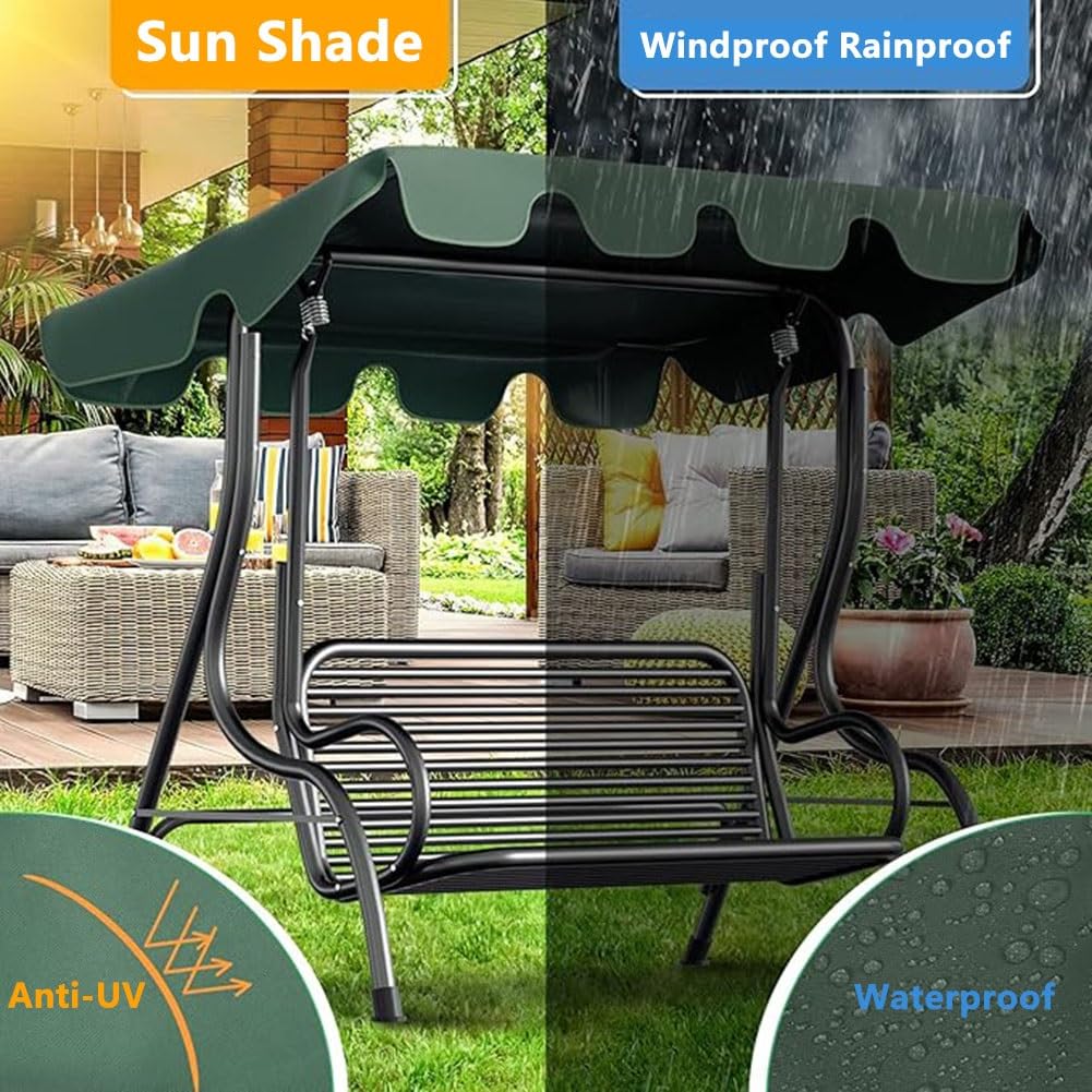 Auvent de Rechange 210 x 145 cm pour Balançoire Extérieur, Toit de Remplacement de Balancelle Jardin 3 Places Imperméable Anti-UV pour Patio(Black)