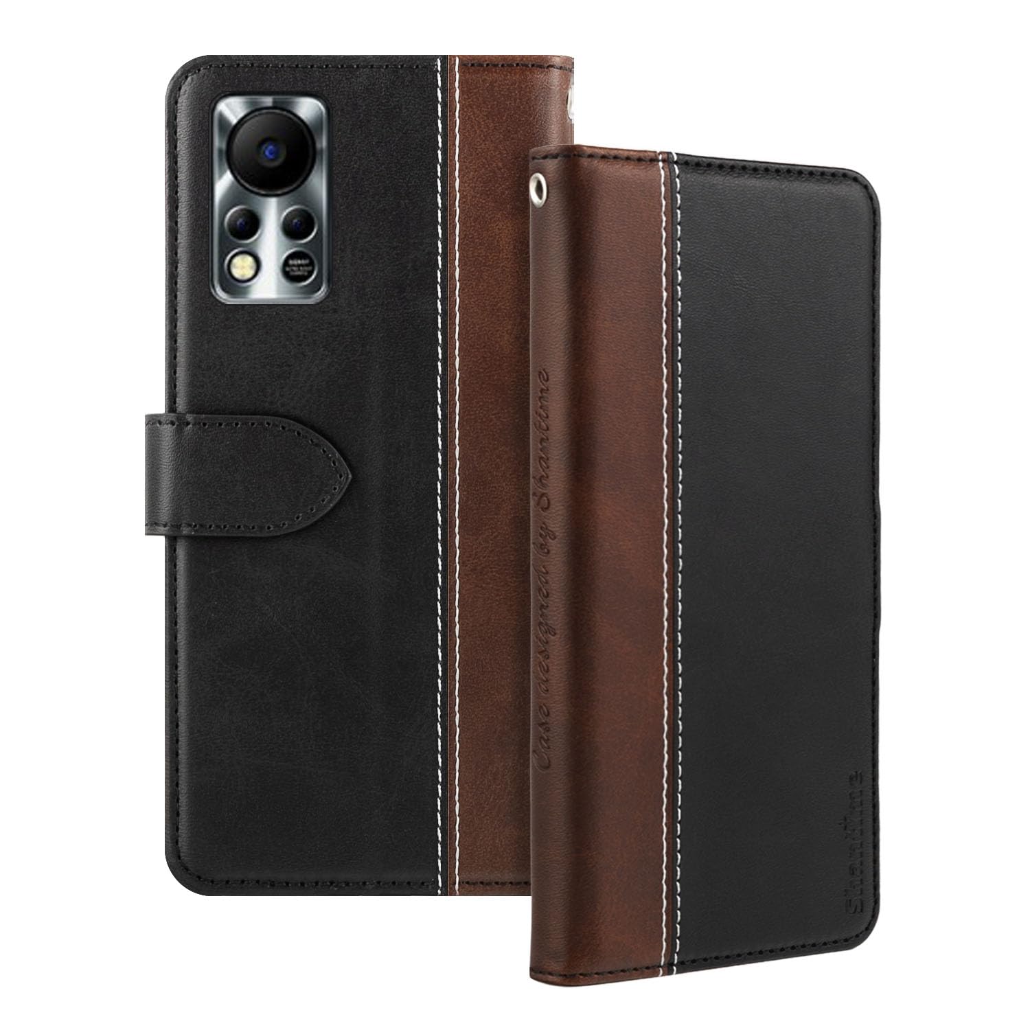 Leather Flip Case Compatible with Infinix Hot 11S NFC Case with Card Holder RFID Blocking Magnetic Kickstand Slim Fit Business Protective Cover(Black)